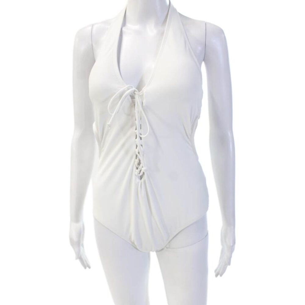 Ashley Graham x Swimsuits for All Womens Lace Up One Piece Swim White Size 12